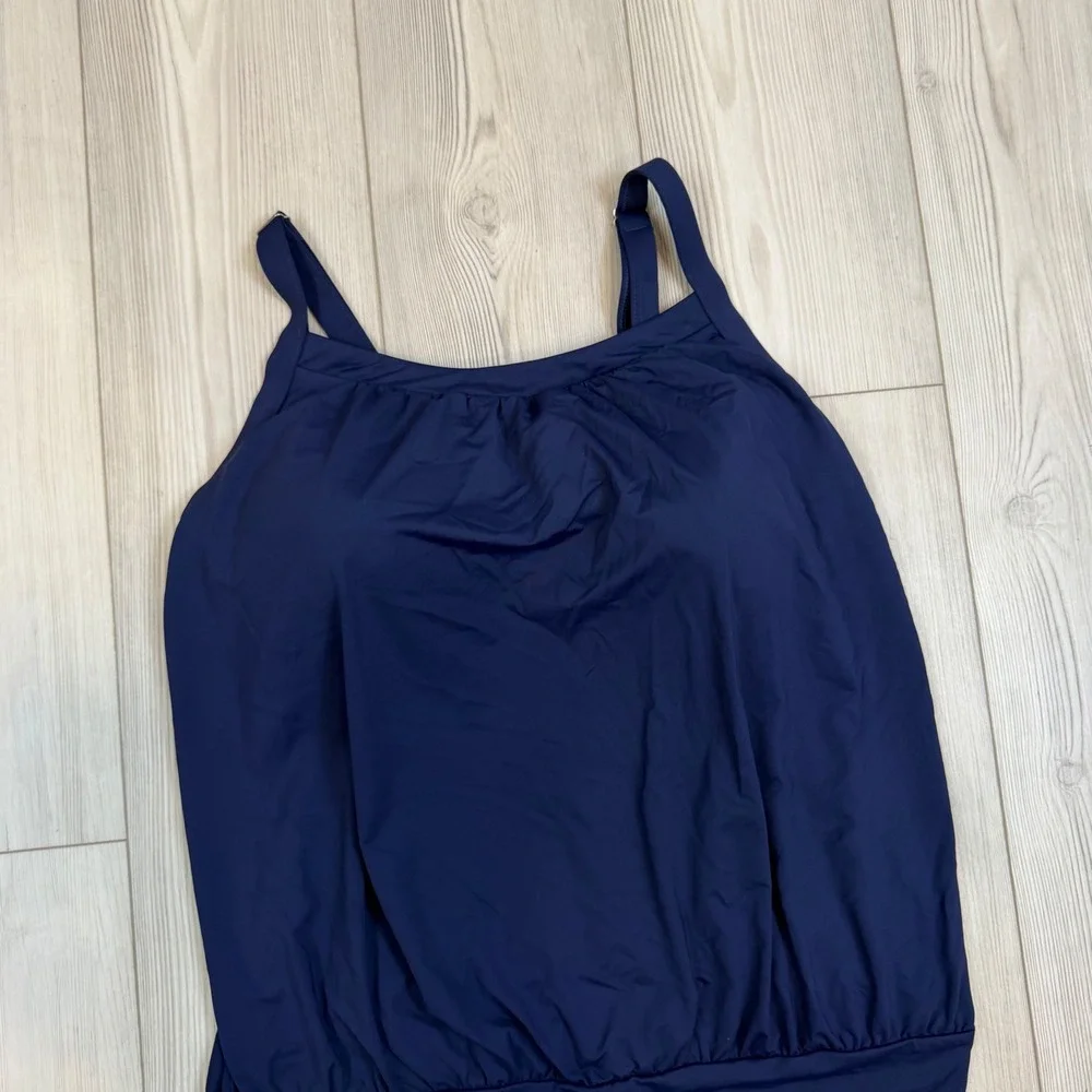 Lands End Navy Blue Blouson Tankini Top Adjustable Straps 18 MAST 523316